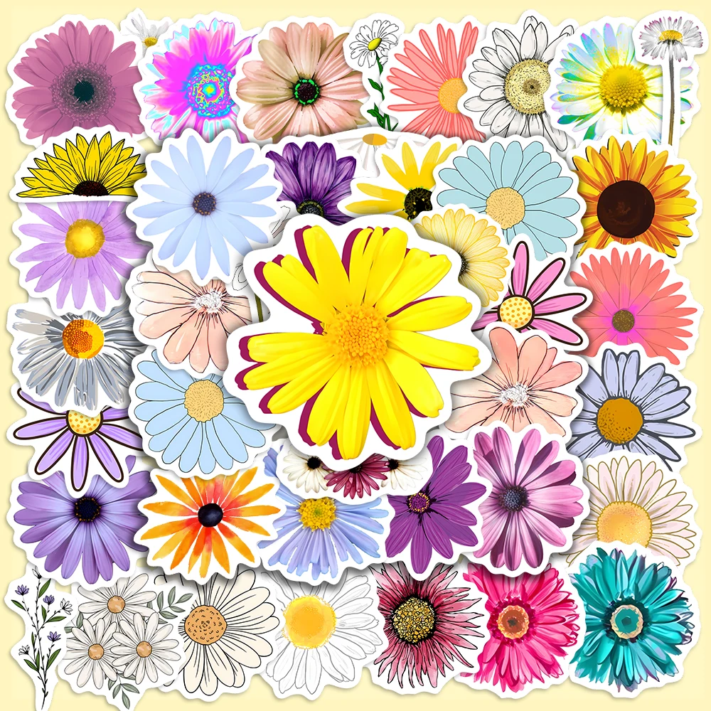 10/25/50PCS Autumn Flower Daisy Sunflower Stickers  Waterproof Scrapbooking Material Notebooks Laptop Luggage Guitar Toy PVC