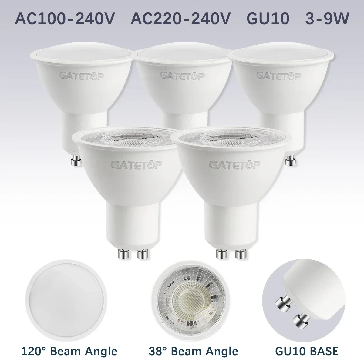 

50pcs Energy-efficient LED Spotlight Gu10 Base AC220V AC110V 100V 3000K/4000K/6000K Foco Bulb Lamp for Home Decoration