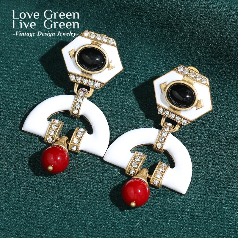 

Винтажные серьги с геометрическим рисунком из белой эмали, черный агат, висячие серьги для женщин, тренд 2025, роскошные качественные аксессуары, дизайнерские подарочные ювелирные изделия