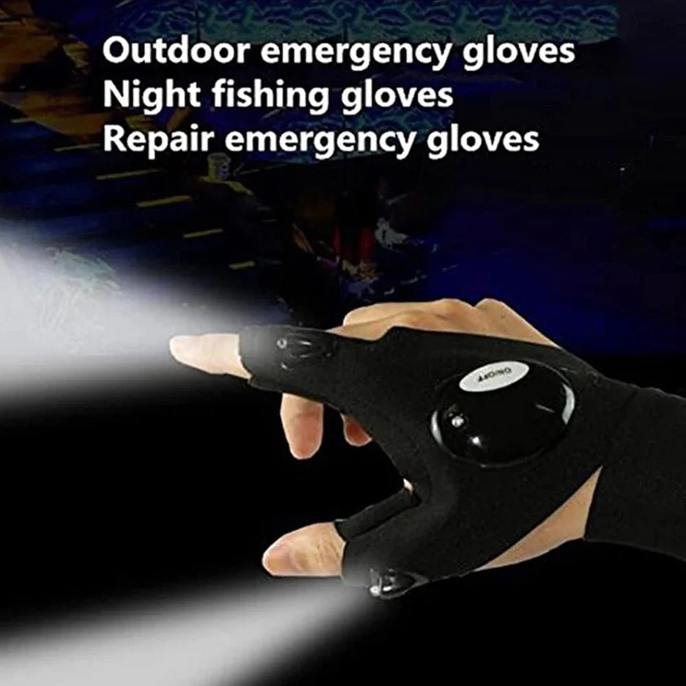 Gants sans doigts avec sangle magique, lampe de poche LED, gants d'éclairage imperméables, lampe isotLamp, cyclisme, camping, randonnée, sauvetage