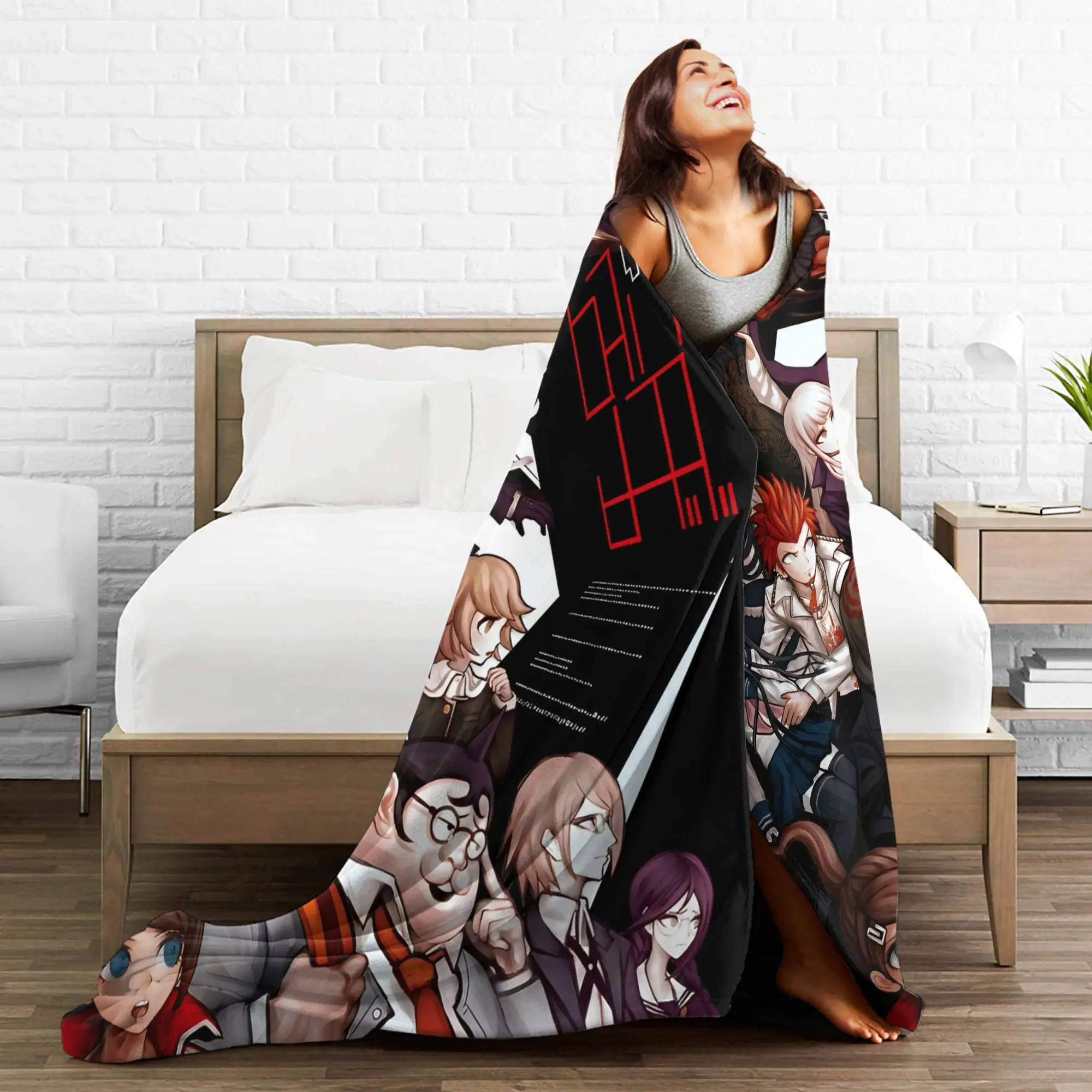 بطانية Danganronpa اليابانية الرسوم المتحركة بمقاسات متعددة، بطانيات مريحة فائقة النعومة للأريكة والسرير