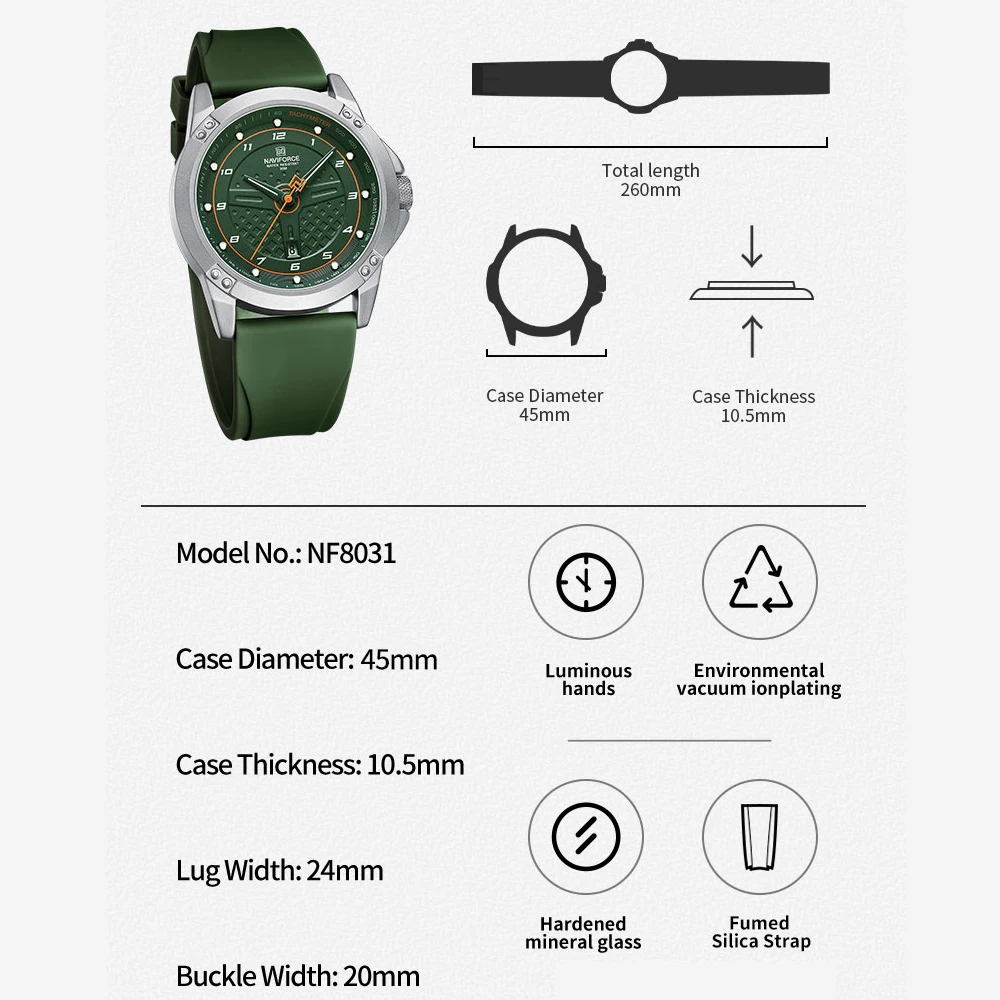 NAVIFORCE Men\'s Sport Wastch Top Brand Casual Watches Quartz Wristwatch Date Display Male Leather Waterproof Clock