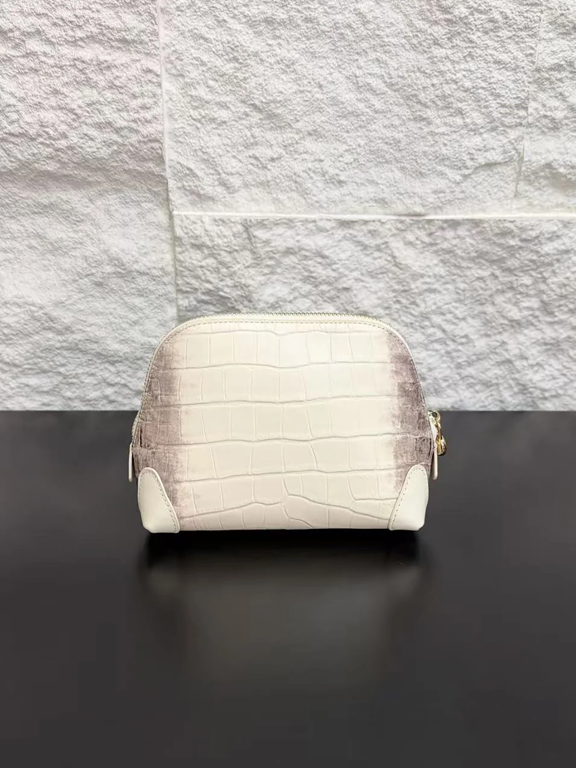 Handheld  Bag Crocodile Pattern First Layer Cowhide Travel Cosmetic Bag Coin Purse Key Bag Portable Makeup Pouch