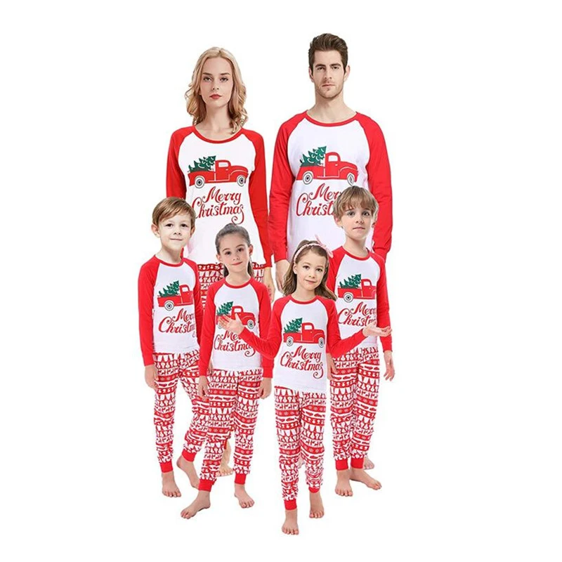 Christmas Family Matching Pajamas Reindeer Print Long-Sleeve Tops with Cozy Pants Set for Adults and Kids Green and White