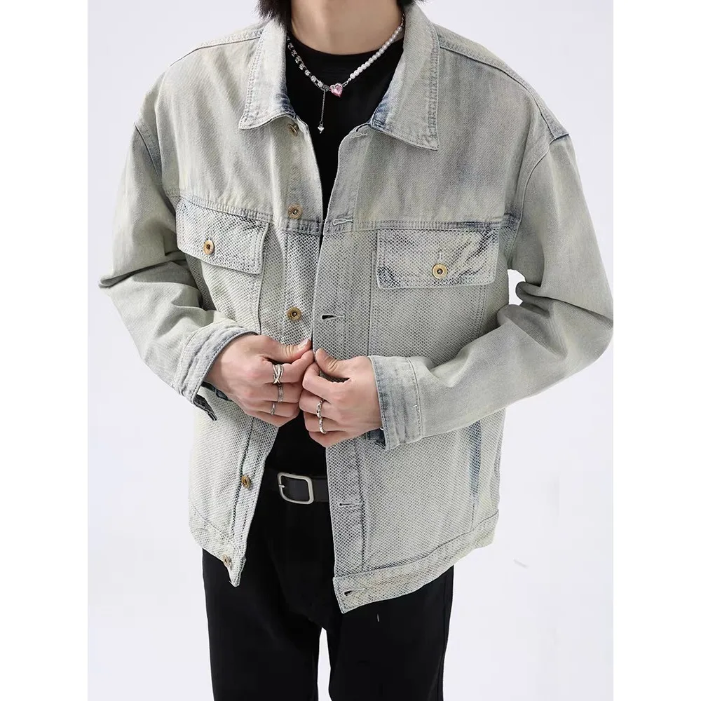 

Waed Vintage Large Size Denim Jaet Autumn Winter Heavy Du Post-Aalyptic Collar Button up Men's Casual Outerwear