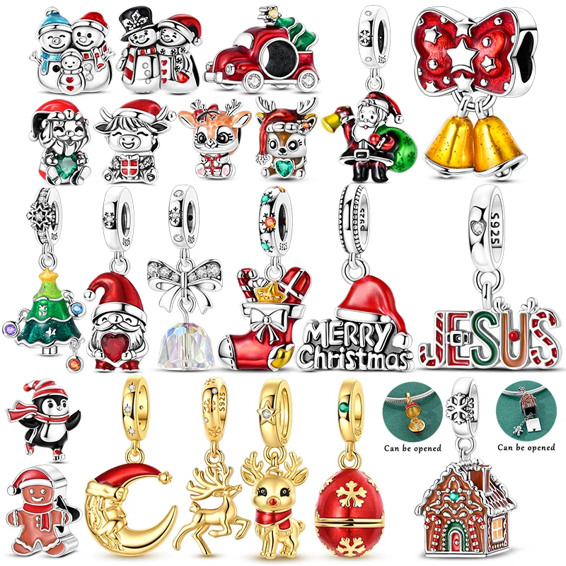 Fit Original Bracelet 925 Sterling Silver Charms Bead CZ Zircon Twisted Egg Reindeer House Christmas Series Dangle DIY Jewelry