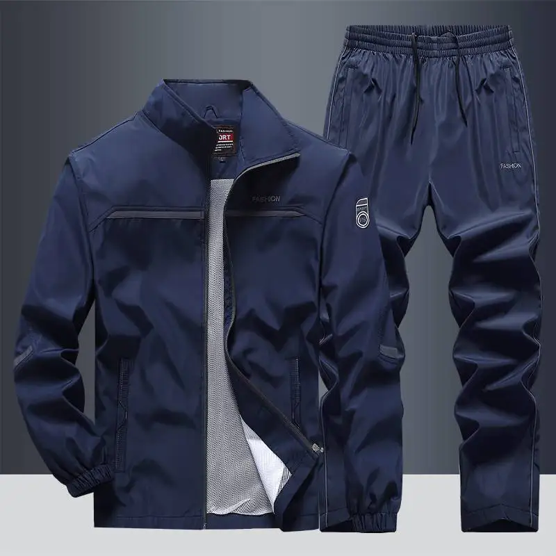 Conjunto de dos piezas para hombre, chándal informal negro, ropa informal estilo Hip Hop, ropa deportiva para correr al aire libre, primavera y otoño, 2024