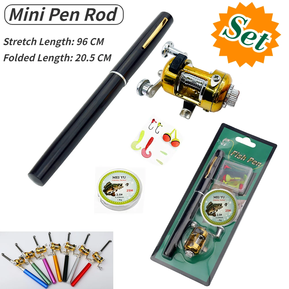 Mini Fishing Rod Set Portable Pen Fishing Rod Length 96CM Lightweight 7 Colors Pocket Size Rod Durable for All Waters Pescar