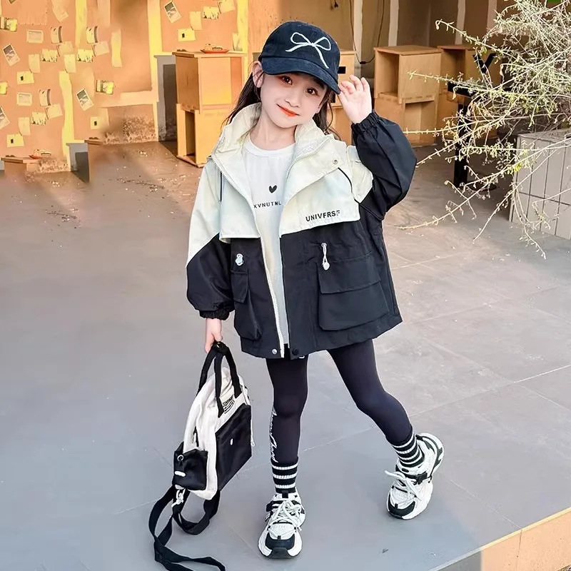 

Girls Coats 2026 Autumn Spring New Arrival Fashion Trendy Cool Versatile Patchwork Outwear Windbreaker Jacket Coats