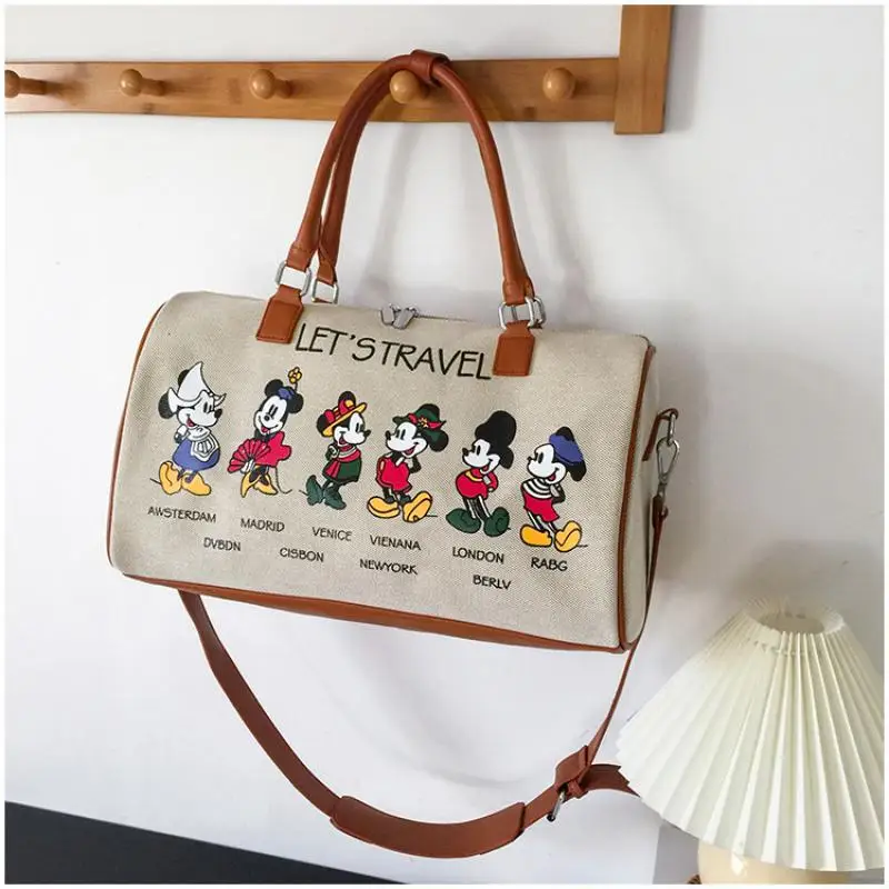 Mickey Mouse Disney Travel Bag Cartoon Minnie Shoulder Bags Girl Canvas Storage Bag High Capacity Portable Luggage Gift Gym Bag