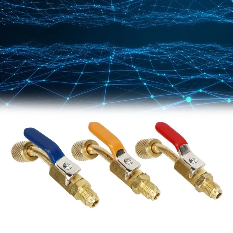 6PCS Refrigerant Angled Compact Ball Valve Fit For R410A R134A R12 R22 R502 AC HVAC Refrigeration Charging Hoses