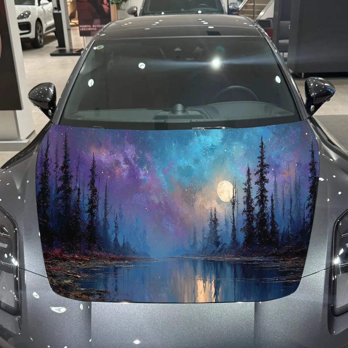 Colorful Nebula Moonlight Car Hood Vinyl Stickers Car Surface Protection Decal Car Decoration Cover Vinyl Wraps Waterproof Self-