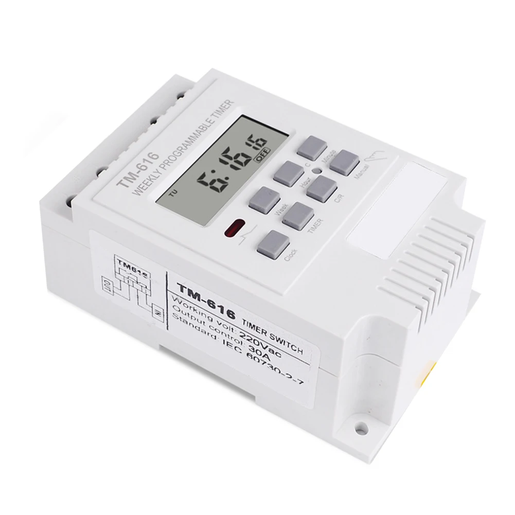 

1pc 30AMP Weekly Programmable Digital Time Switch Relay Timer 220V DIN Rail Mount For High-power Electrical Equipment