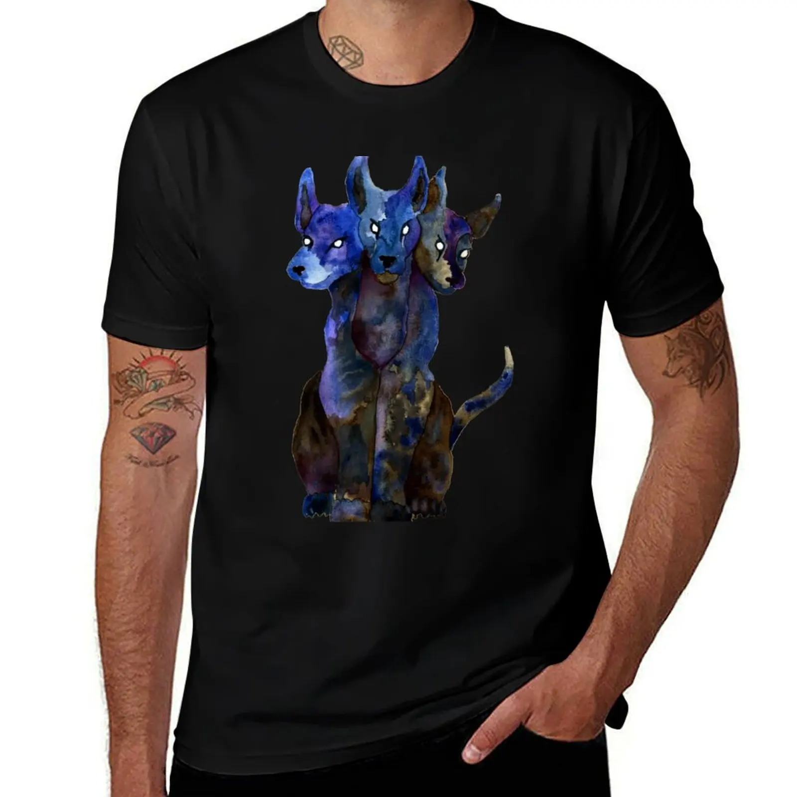 Cerberus Watercolor T-Shirt cotton t shirt pack printed t shirts for man anime t shirts oversize T-Shirt