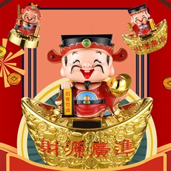 Solar Powered God of Wealth Car Ornaments Chinese Style Nodding Lucky Wealth Statue Fits Home Store Car Decor Supplies Gift