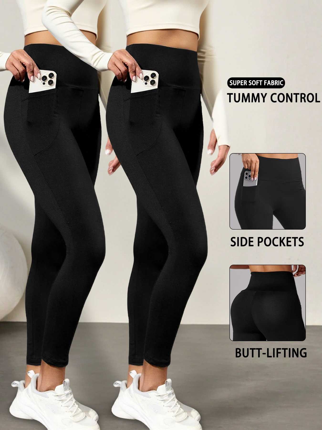 

2 Pack Women's Super Soft Leggings with Pockets, High Waisted Tummy Control for Yoga Workout and Casual Lounge Wear Comfort