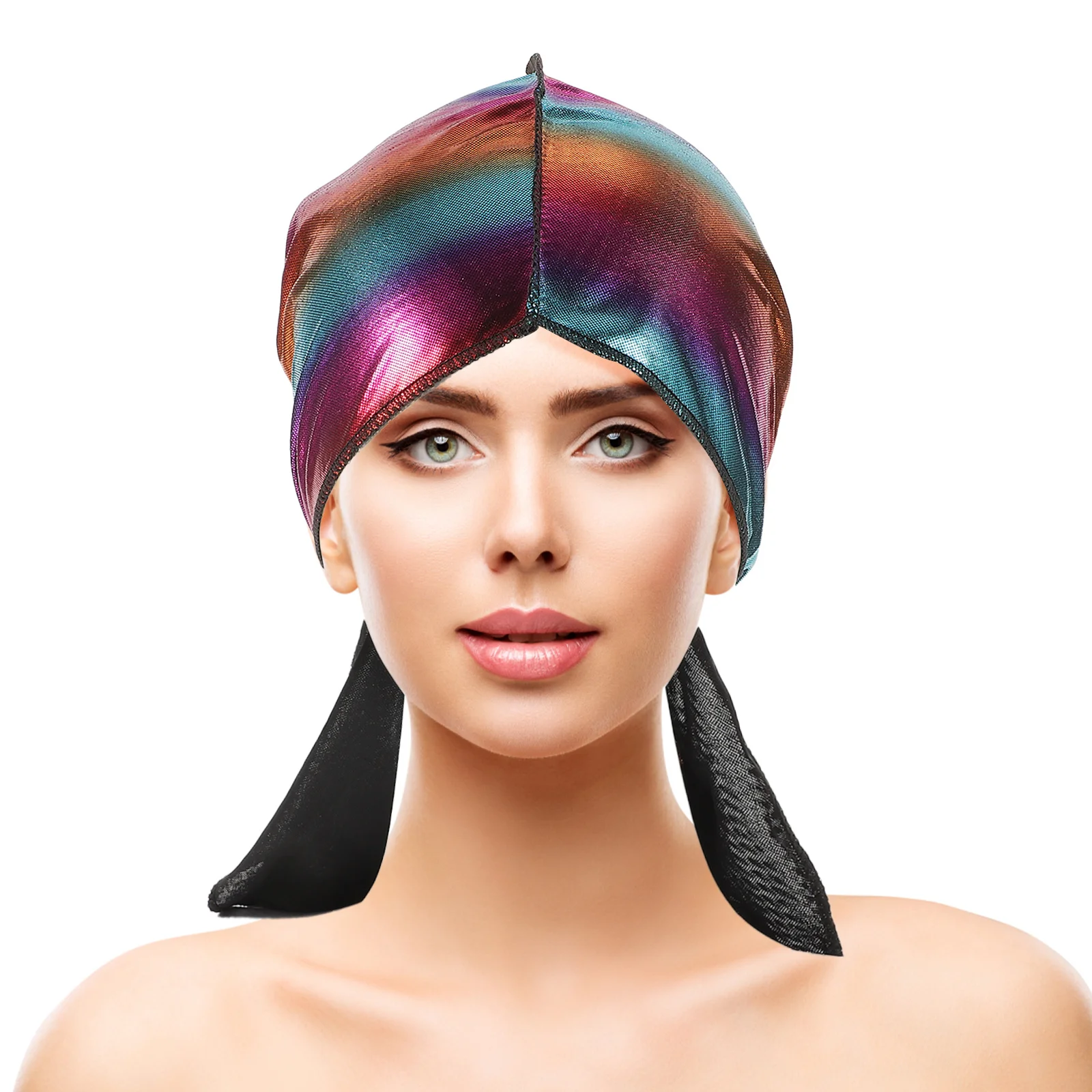 

1pc Long Tail Pirate Hat Colorful Satin Scarf Bonnet Elastic Neck Cover Breathable Turban Headwrap For Cosplay Party Hair Care