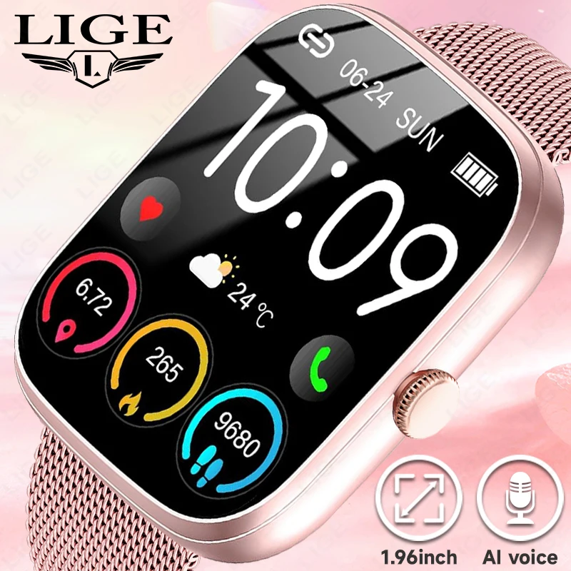 

LIGE 2025 Новые Смарт-часы 1,96 дюйма HD-дисплей Bluetooth Голосовые звонки IP68 Водонепроницаемые умные часы с пульсометром и фитнесом отслеживания сна