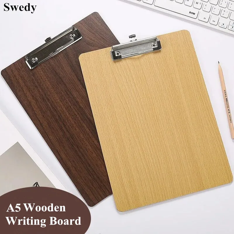 A5 Low Profile Wood Clipboard Restaurant Nurse Students Menu Memo File Writing Pad Board Hardboard Paper Standard Clip Board