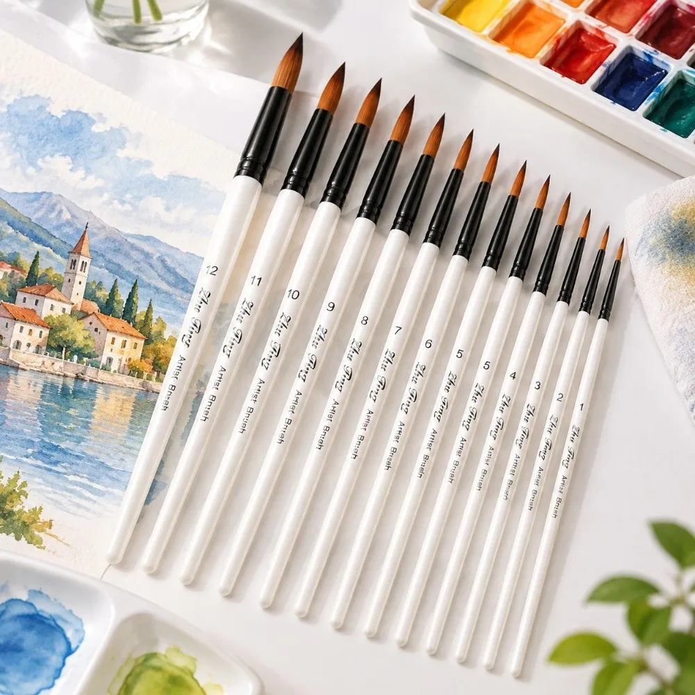 12Pcs Synthetic Nylon Tips Paint Brush Set Practical Lightweight Nylon Hair Paintbrush Multifuctional Fine Detail