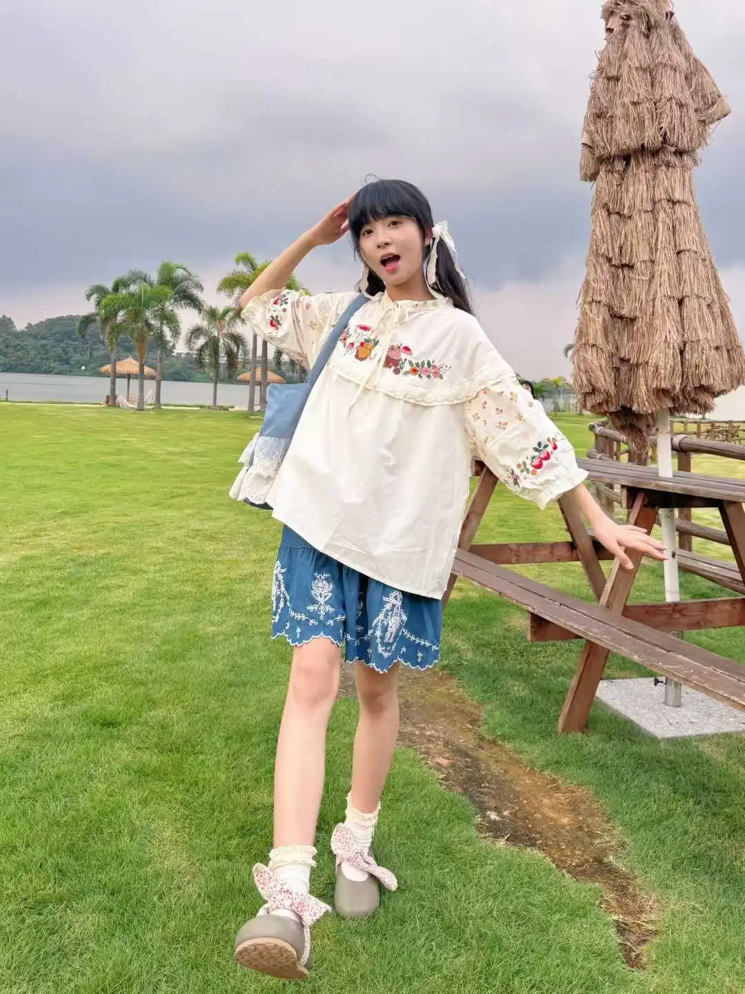 

White Color Women Summer Vintage Cotton Lace Patchwork Strawberry Kawaii Cute Blouse Mori Girl Lolita Sweet Rococo Shirt