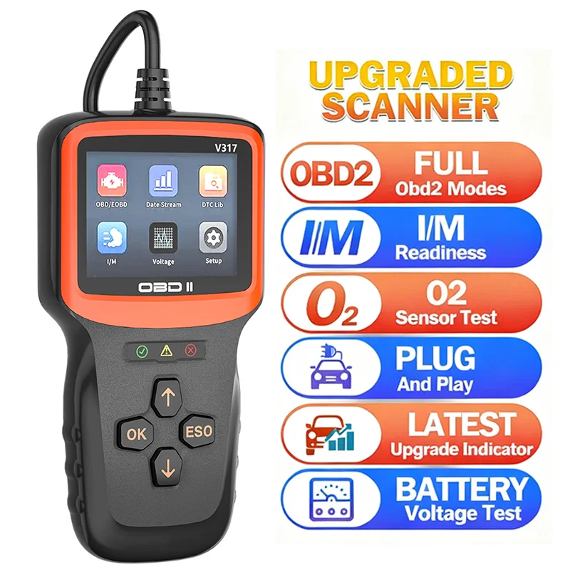 OBD2 Scanner Diagnostic Tool V317 Code Reader Smart Indicator Light Automotive Tool Multiful Language OBDII for Car