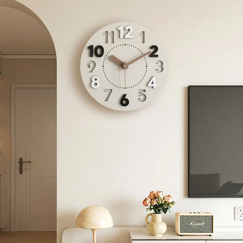 Modern Round Wall Clock Home Silent Digital Wooden Electronic Wall Clock Living Room Interior Relogio De Parede Room Decoration
