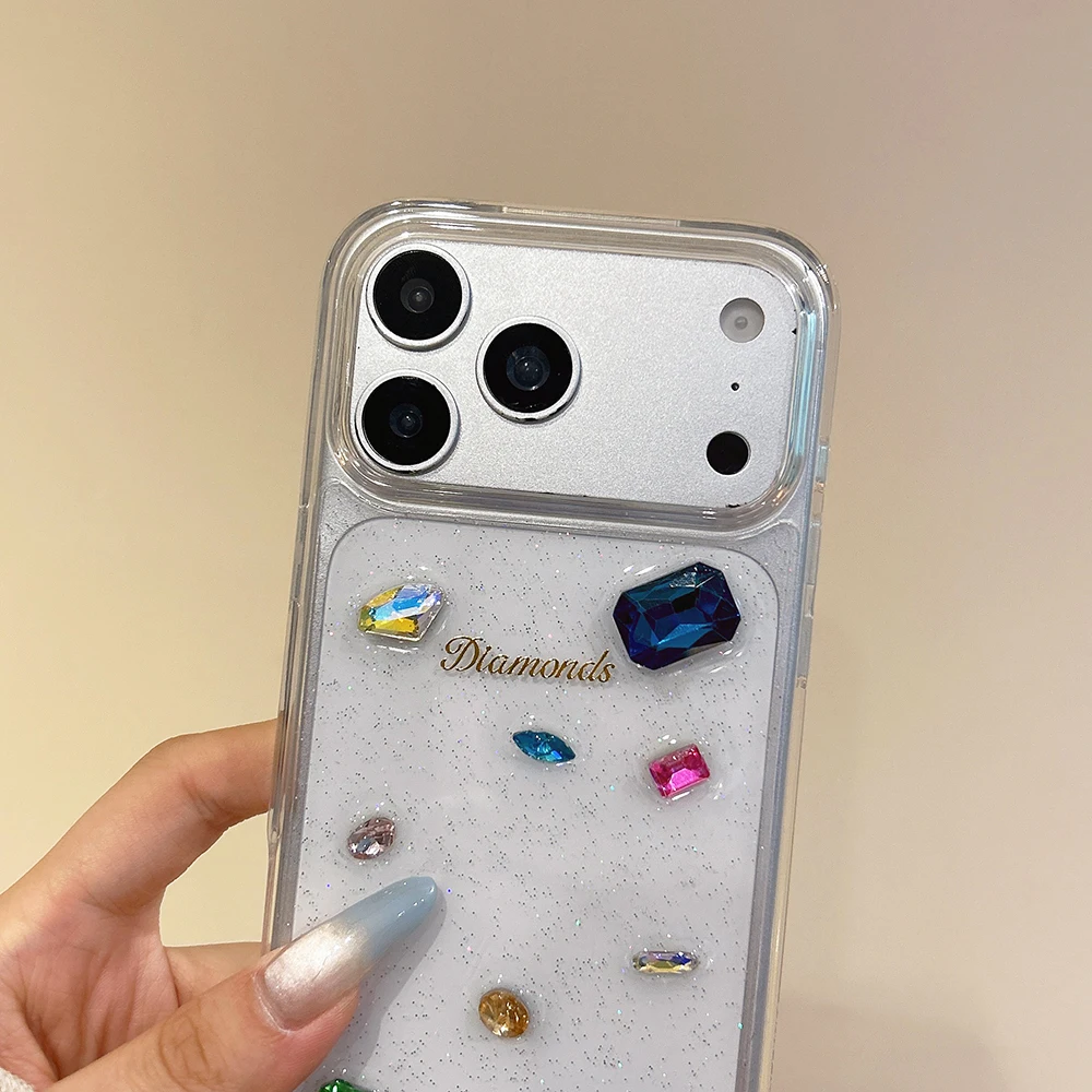 Modische Luxus-Glitzer 3D-Strass-Diamant Transparente Handyhülle für iPhone 17 Pro 16 Pro Max 15 13 14 Stoßfeste Durchsichtige Schutzhülle – Detail 5
