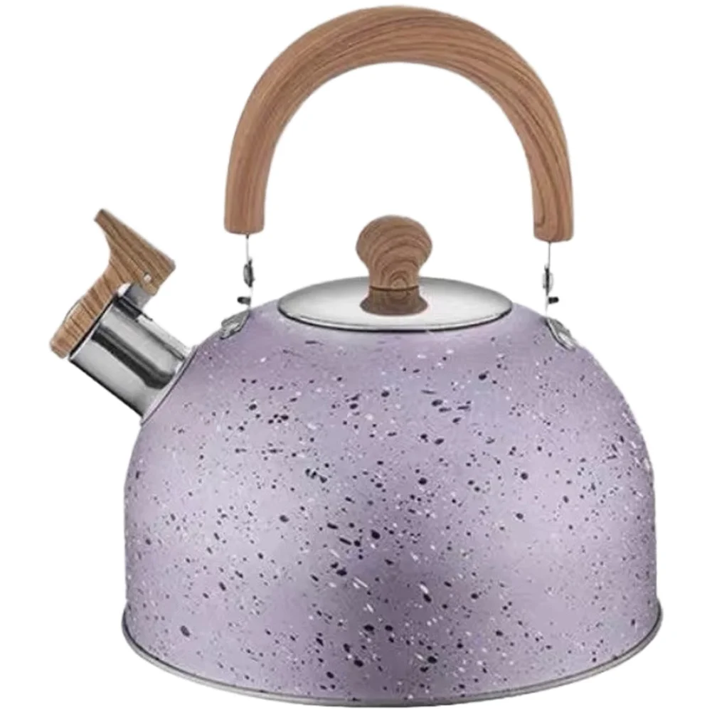 Stainless Steel Hammered Whistling for kettle With Wood Handle, Flat Base For Induction And Gas Stoves, Large Capacity 2L
