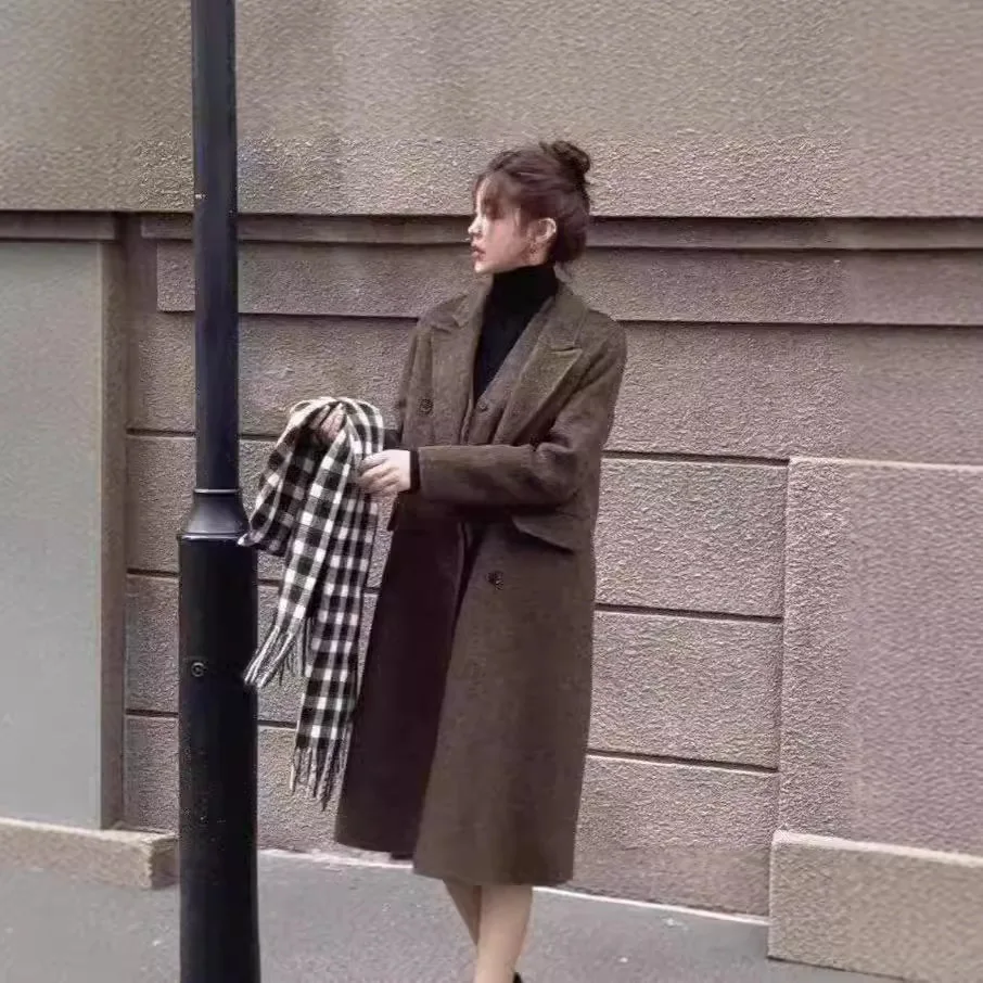 Korean Style Slimming Double-Faced Cashmere Woolen Suit Jacket And Vest Two-Piece Set Medium-Length Women's Fashion Outerwear