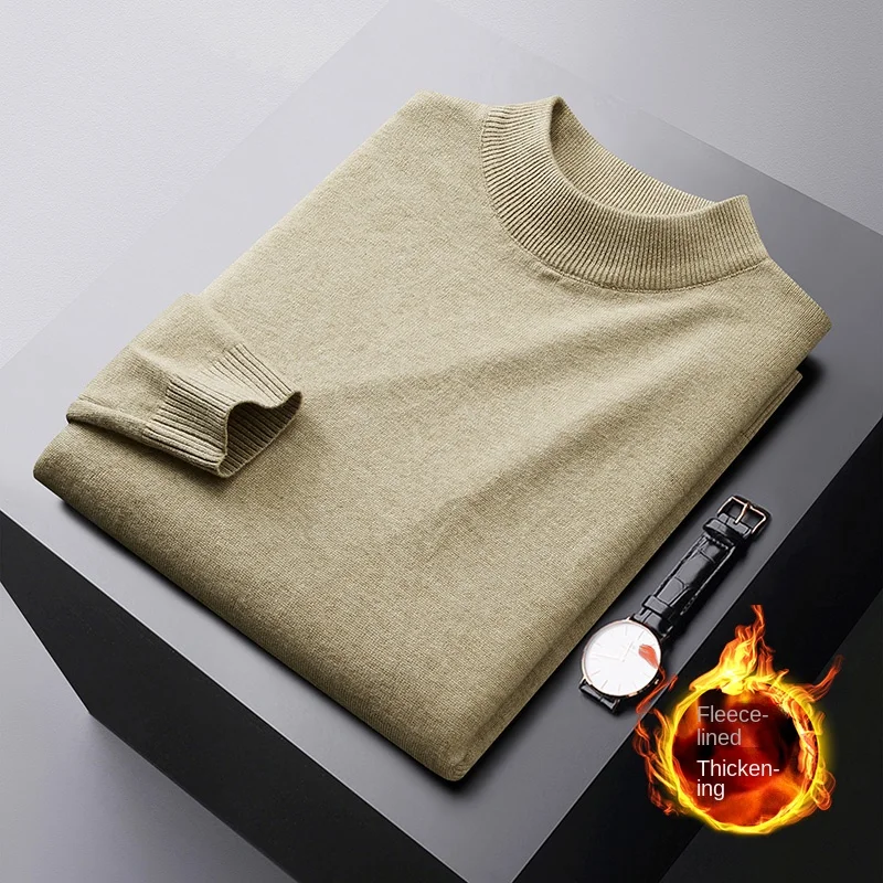 Winter Warm Sweater Men's Fleece-lined Cold-Resistant High-End All-Match Stretch Casual Fashion round Neck Thickened Sweater