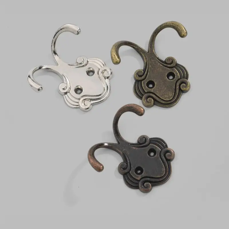 Antique Finish Zinc Alloy Double Prong Hook with Screws Sturdy Double Head Bag Hanger for Wall Mounted Home Decoration