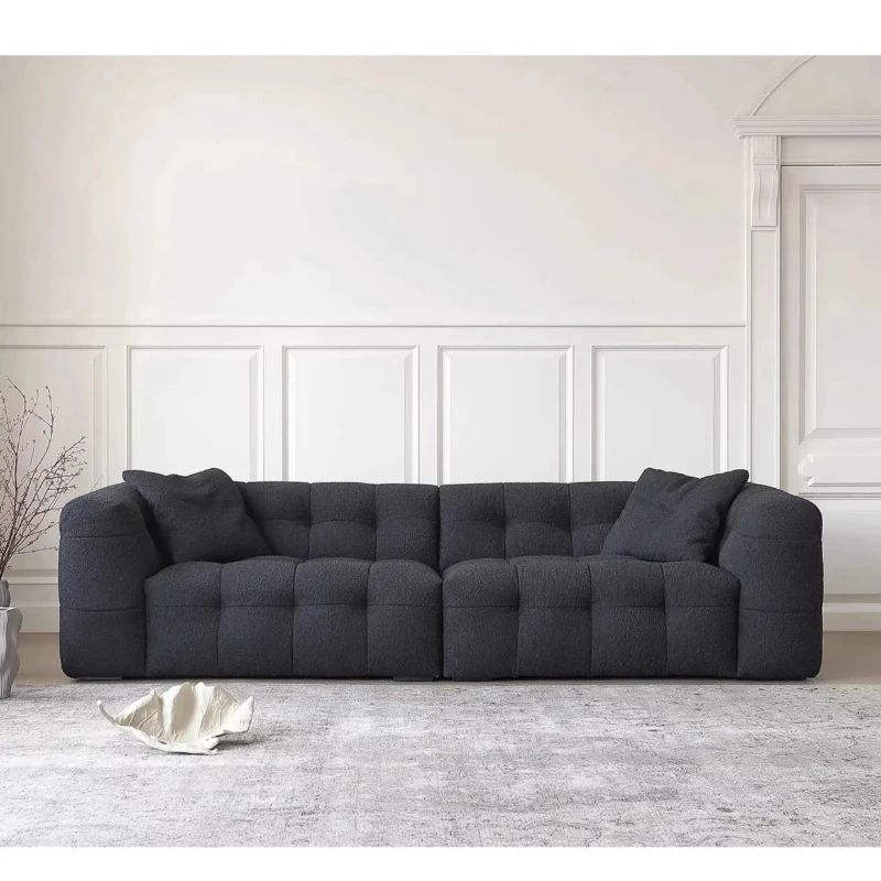 Vintage teddy velvet candy fabric sofa Nordic villa cream style modern simple three-seater sofa