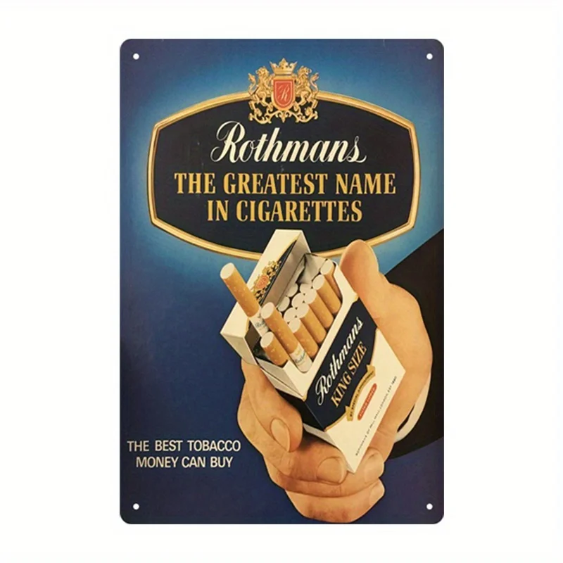 Rothmans Vintage Metal Tin Sign - Retro Wall Decor Plaque with Classic British Cigarette Design, Blue Background & Golden Englis