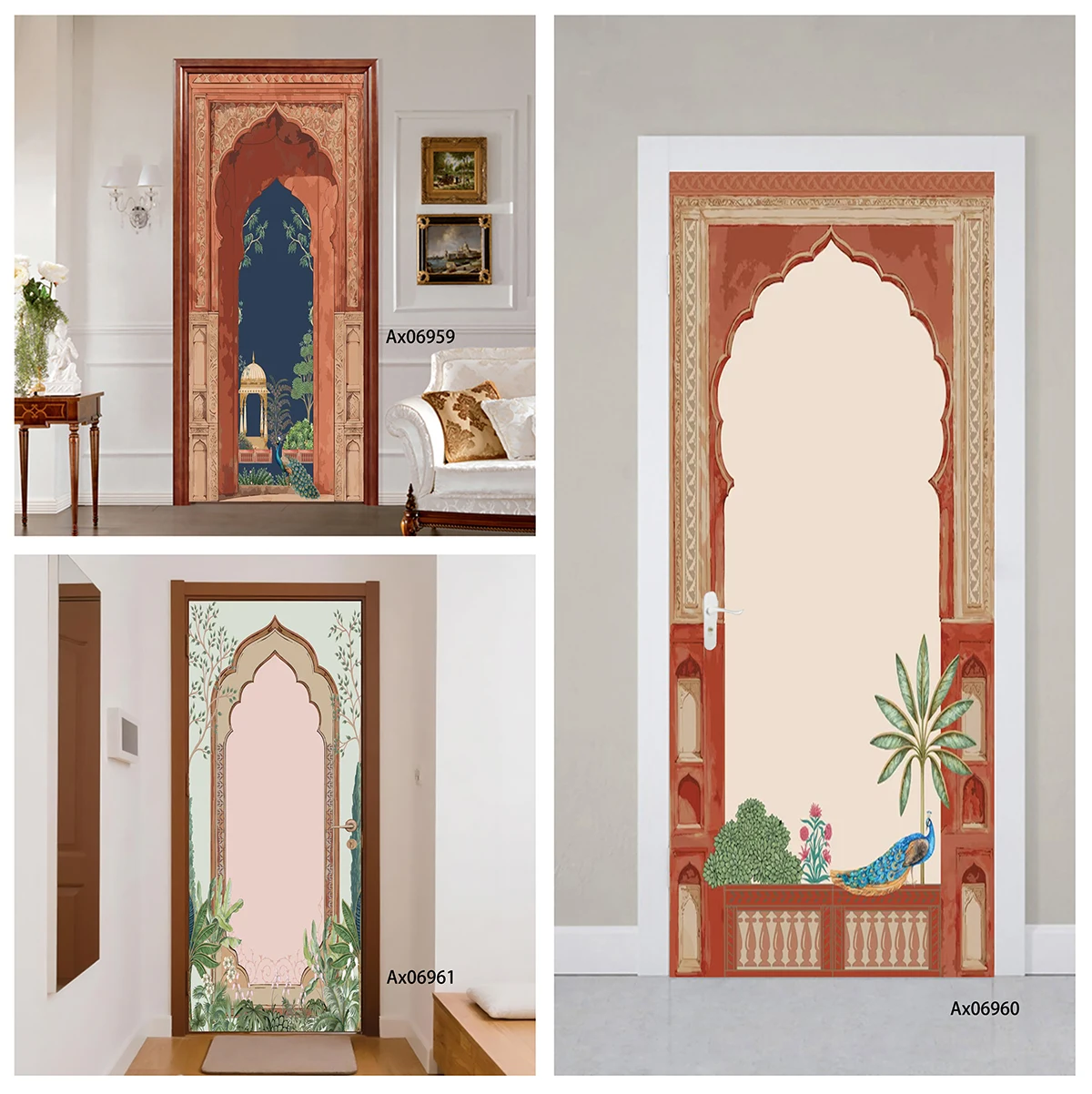 Persian Arch Door Decal Vintage Floral Column Arch Pattern Self-adhesive Removable Door Sticker Living Room Interior Wall Decor