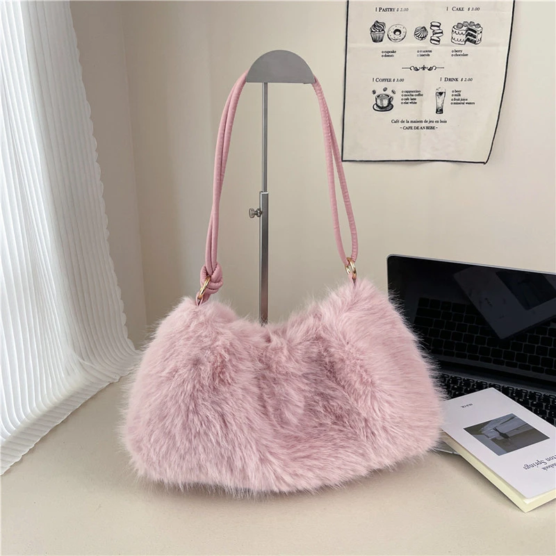 

Плюшевые однотонные сумки на плечо на молнии, осенне-зимние теплые простые женские сумки, горячая распродажа 2025, изысканные сумки большой вместительности