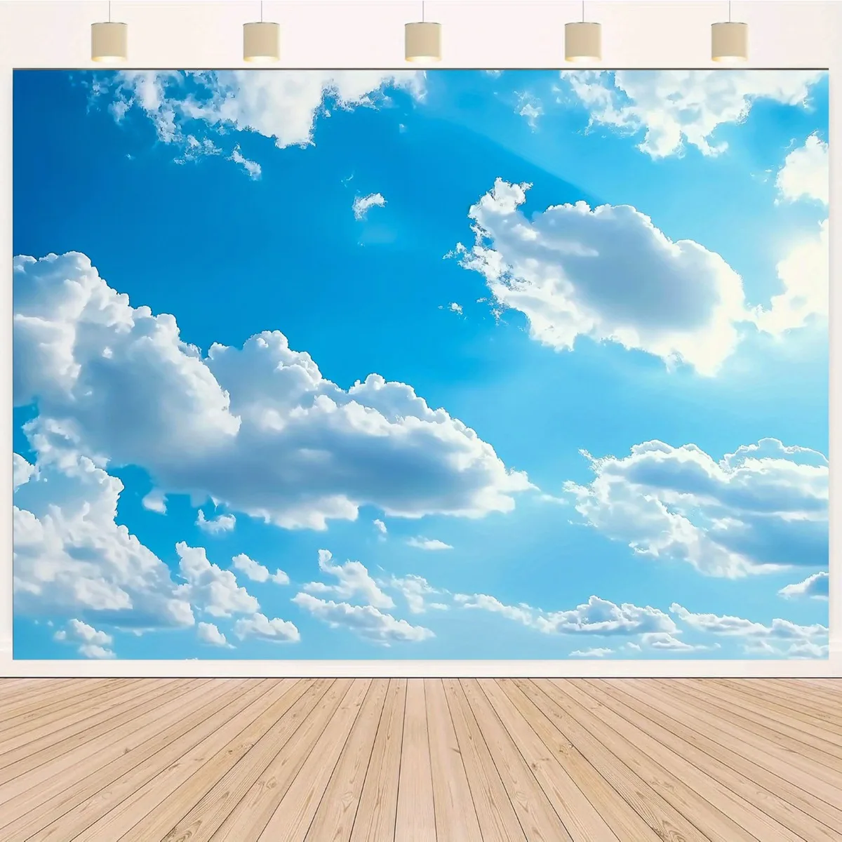 Blue Sky White Clouds Sunlight Gift Boxes 2D Flat Tapestry Backdrop For Event Photography Studio Decor Bright Sky Wall Hanging