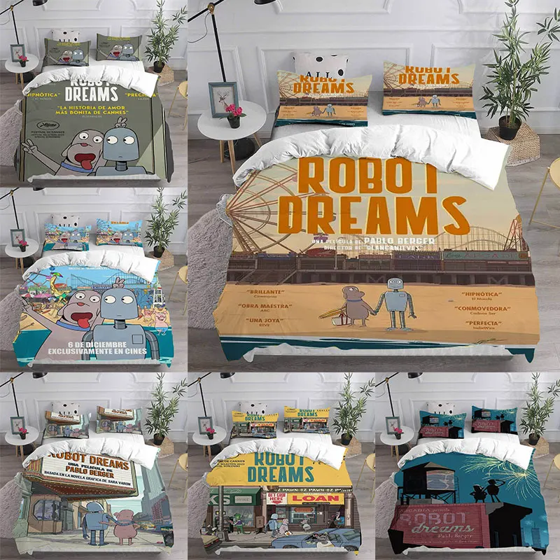 Robot Dreams Bedding Sets Comforter Quilt Bed Cover Duvet Cover Pillow Case 2-3 Pieces Sets Kids Adult Size