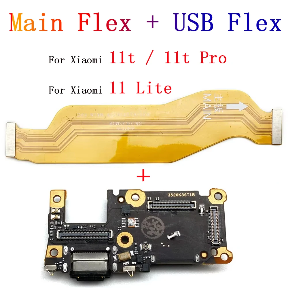 For Xiaomi 11 Lite M2101K9AG USB Port Charger Dock Plug Connector Charging Board Flex + Main Flex Cable For Xiaomi 11t 11t Pro