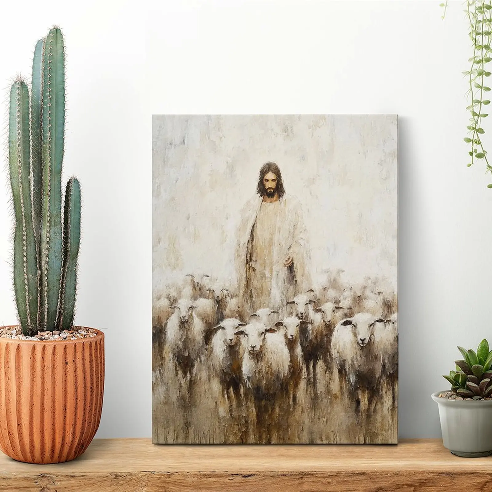 

Jesus The Good Shepherd Canvas Painting Garage Wall Decor Classic Printed Wall Plaque Framed Wall Paintings