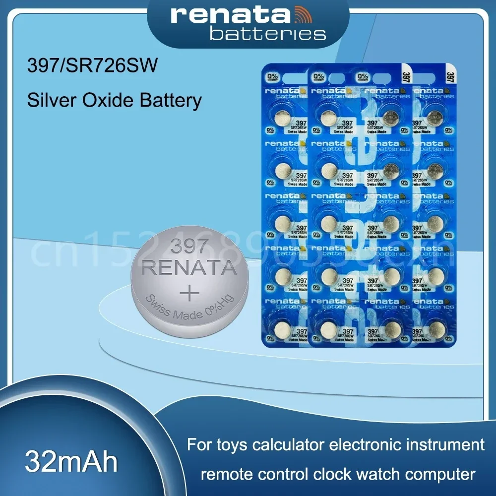 100% Renata 397 SR726SW AG2 LR726 396A SR726 1.55V Silver Oxide Watch Battery for Scale Toy Swiss Made Button Coin Cell