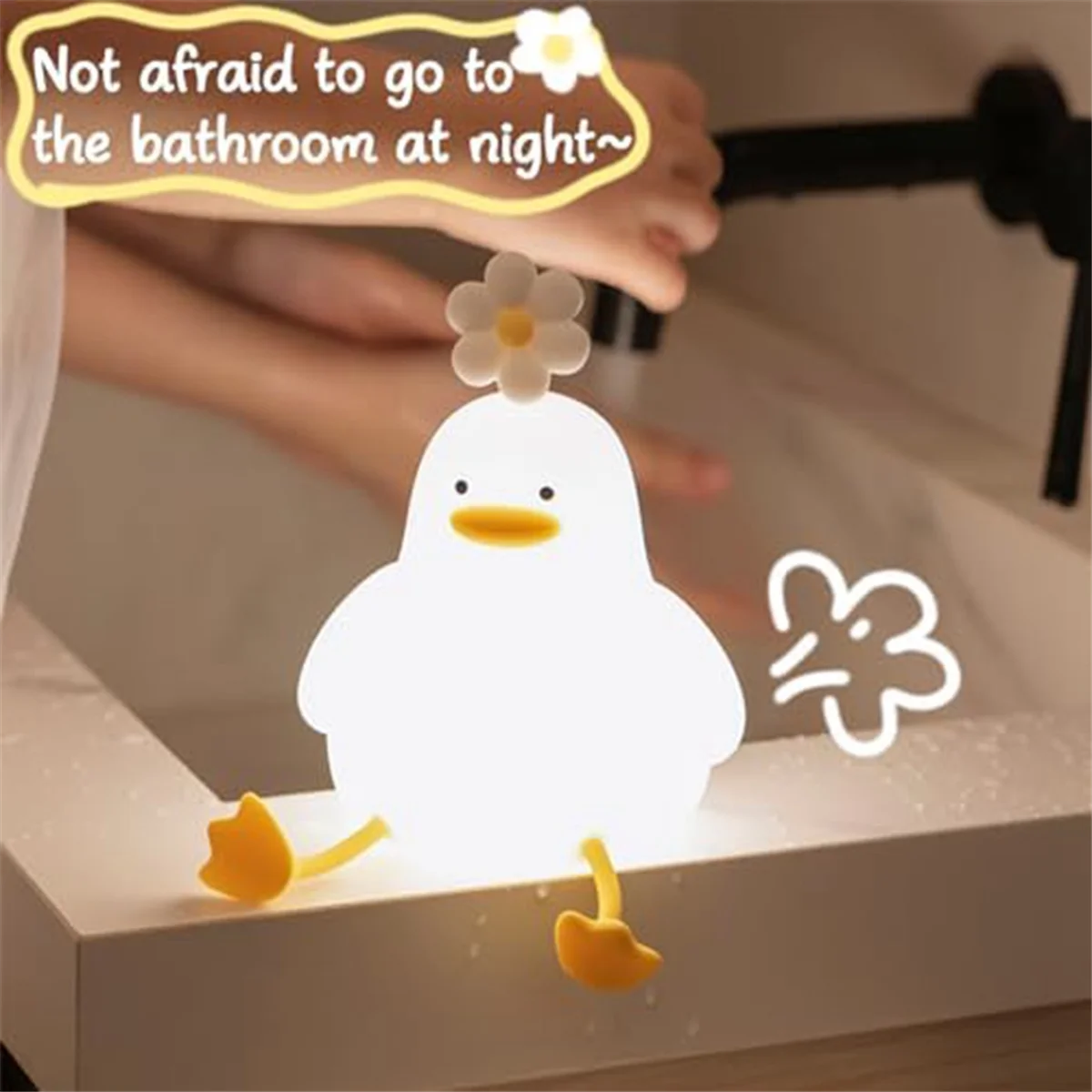 Flower Duck Night Light,3 Colors Silicone Night Lights,1200MAh Rechargeable Cute Lamp, Night Light for Living Room