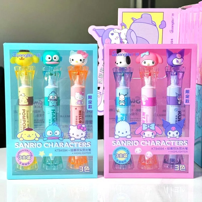 

12pcs/ лот Sanrio мелодия Kuromi 6 цветов маркера двойной головы Kitty рисования флуоресцентных маркерных ручек канцелярских школьных принадлежностей