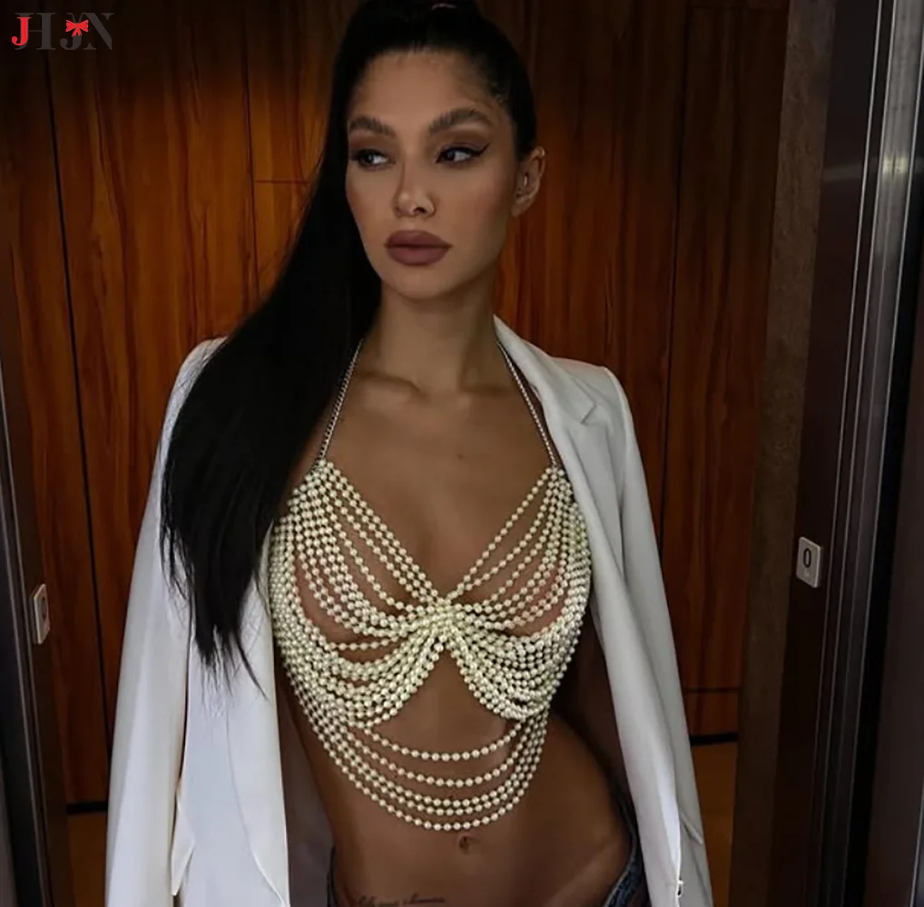 

Vest Sexy Nightclub Pearl Halter Tassels Beach Spend One's Holidays Hot Sales Pearl Chain Chest Chain Body Chain Small Vest
