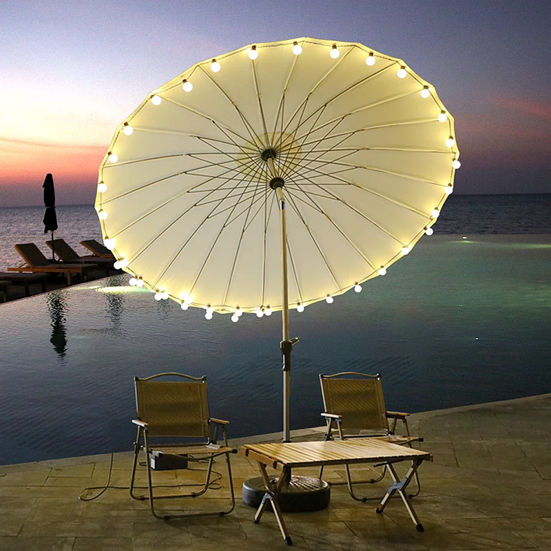 Outdoor Umbrella Central Pillar Umbrella Solar Light Outdoor Sun Umbrella Camping Courtyard Leisure B & B Garden Balcony Parasol