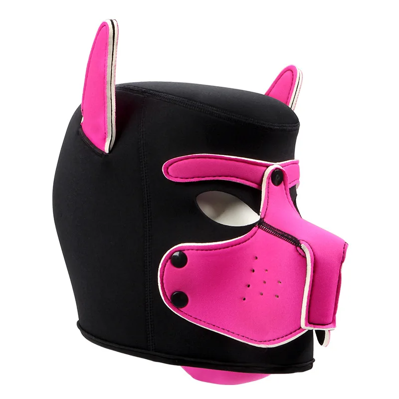 Unisex Sexy Costumes of Men Women Latex Open Mouth Hole Dog Headgear Full Face Fetish Mask Hood for Halloween Pupply Play Party