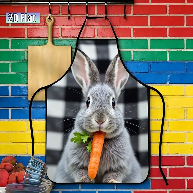 1pc Bunny Rabbit & Carrot Apron - Bunny Eating Carrot, Bunny-Themed Kitchen Apron Suitable for Grilling, BBQ, Gardening, Easter