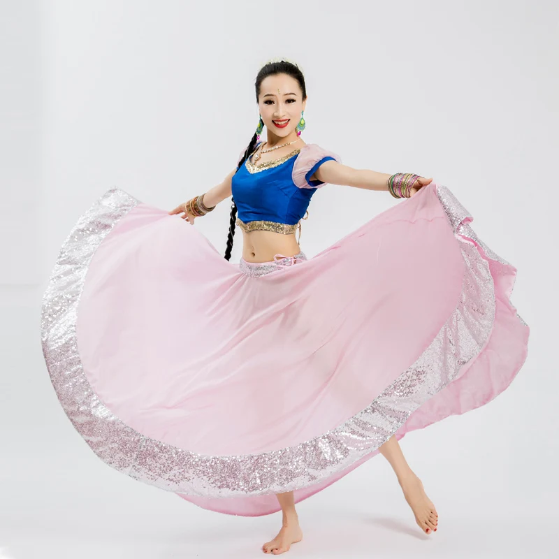 customized Indian belly dance costumes women's Bollywood gold border big swing skirt with edge covering Kurta Sariana versatile