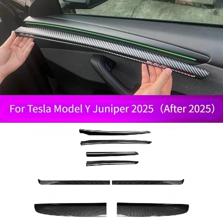 Dashboard Trim Strip for Tesla Model Y Juniper YL 2025 2026 Center Console Panel Sticker Cover Carbon Fiber ABS Car Accessories