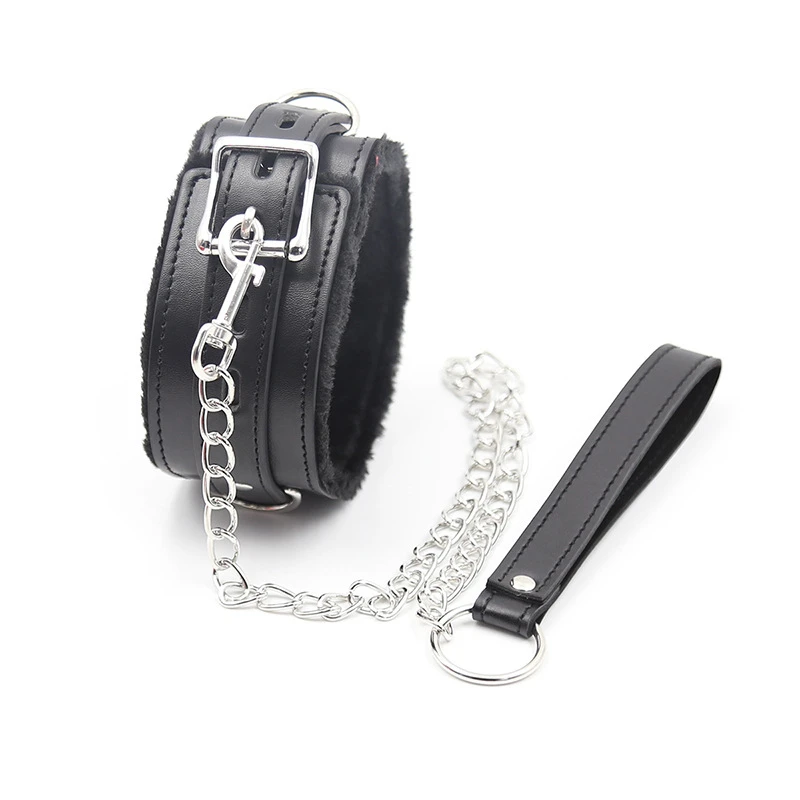 Bdsm Sex Collar Bondage Necklace Leather Plush Leash Steel Chain Dog Chain Punish Neck Collars Sex Toys For Woman Man Couples